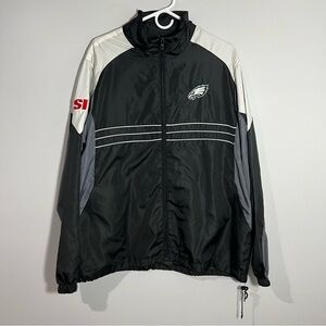Reebok Philadelphia Eagles Football Black Full Zip Windbreaker Jacket Mens Large